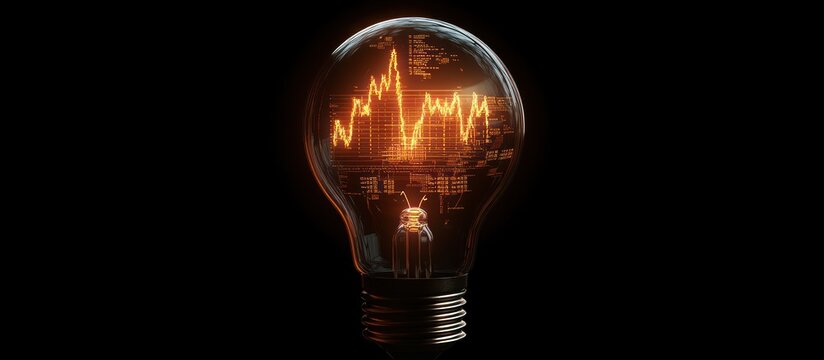 Illuminated bulb displays a glowing stock market graph