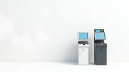 Explore our 3D simple wallpaper featuring stylish self-checkout kiosks, enhancing user autonomy and store efficiency with a clean design.