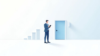 Obraz premium Flat Exhibit modern wallpaper design illustrating fintech cross border payments in a minimalist layout with expansive empty space and sleek digital accents. Emphasize secure international transaction 