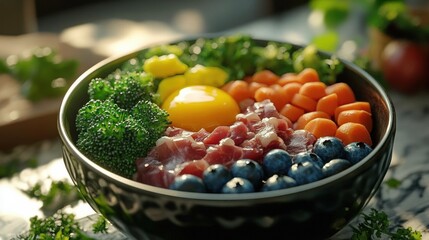 Nutritious Raw Pet Meal with Vegetables and Fresh Ingredients in Sunlit Kitchen