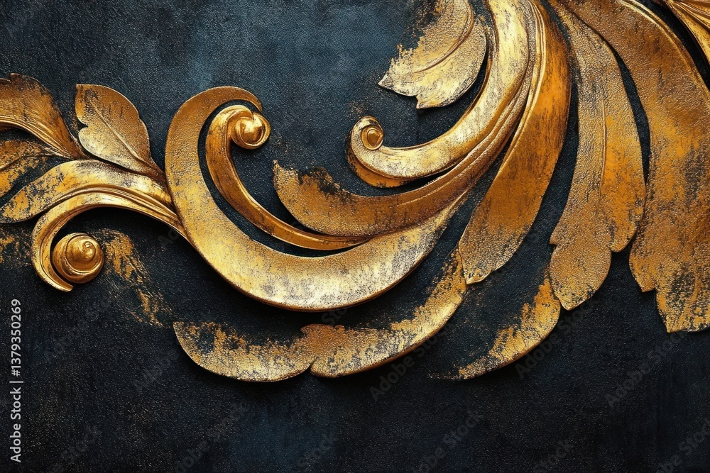 Poster luxurious black and gold abstract background with textured metallic finish and baroque patterns