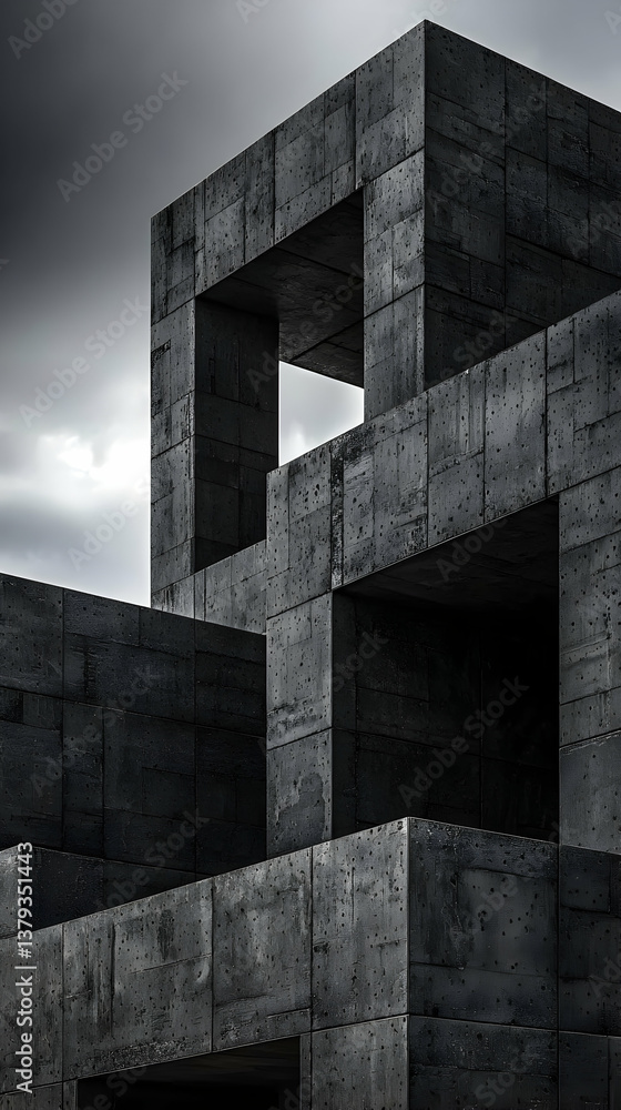 Aufkleber abstract gray concrete building blocks architecture