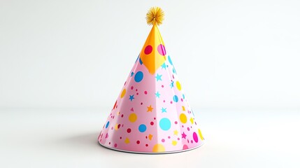 Festive Pink Party Hat: Colorful Dots, Stars, and Joyful Design