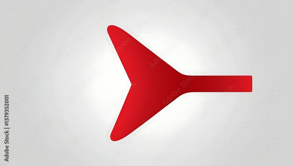 Poster abstract red arrow shape pointing right against a light gray gradient background, suggesting directi