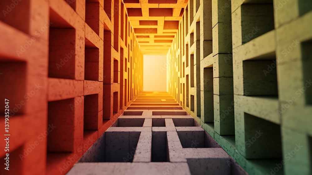 Poster vibrant geometric abstract structure with light at the end of the tunnel