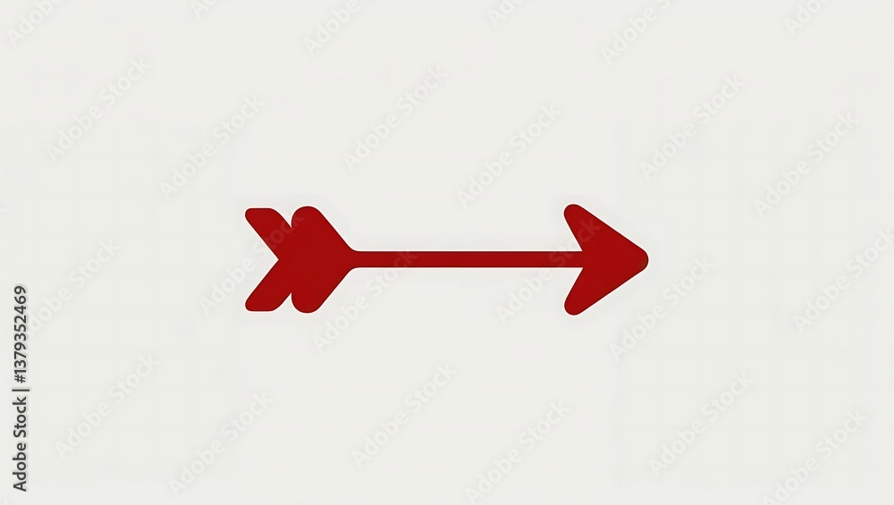 Poster red arrow pointing to the right direction on a white background. simple symbol for direction or a na