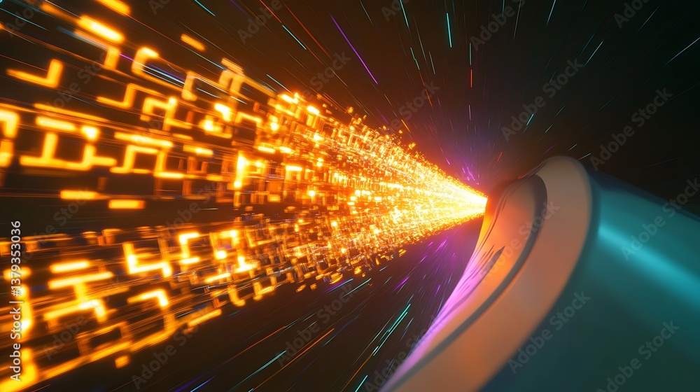 Poster vibrant light stream with motion effect in an abstract digital environment
