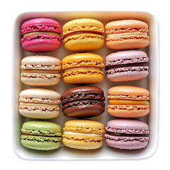 A Tray of Colorful Macarons in Various Flavors Isolated on Transparent Background
