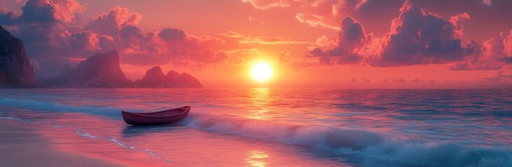 tropical sunset beach landscape with ocean waves golden sand serene evening sky colors