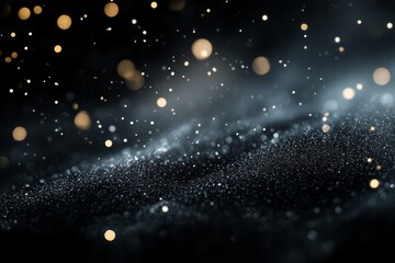 Abstract background with floating glitter particles and bokeh light effects in dark tones