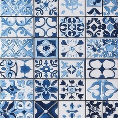 Decorative blue and white patterned tiles tile pattern