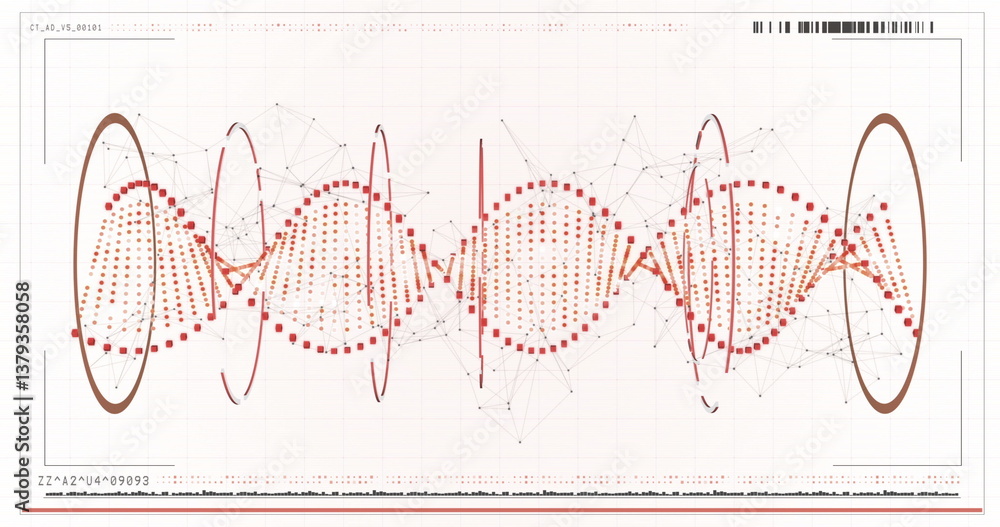 Poster abstract digital dna helix with geometric patterns and connecting nodes