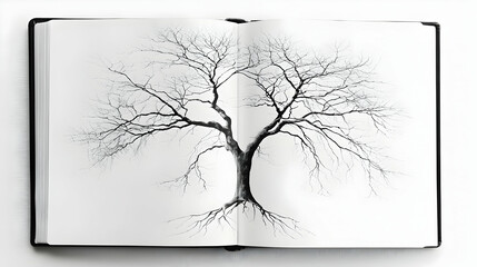 Black and White Tree Drawing in Open Book