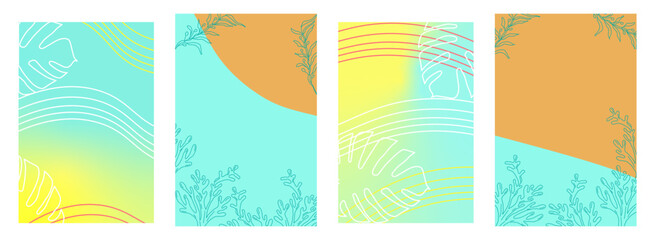 Summer set poster abstract and floral elements. Design social media posts, landing pages, and apps. Vector illustration.
