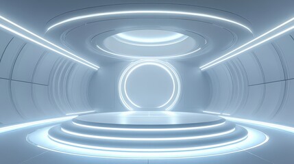 Futuristic White Platform Stage with Neon Lighting