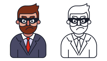 Character male fraudster in mask. Financial fraud. Flat illustration.