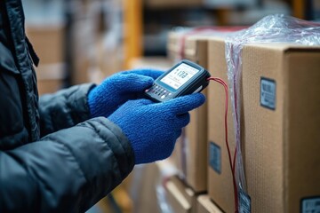 Worker Using Digital Thermometer in Cold Warehouse for Temperature Measurement of Imported Ready Meals