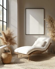 Scandinavian Style Living Room Mockup Minimalist Poster Frame Natural Lighting Interior Design