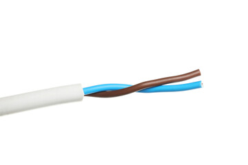 Color stripped electrical wire on white background
