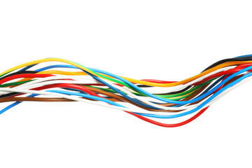 Many colorful electrical wires isolated on white