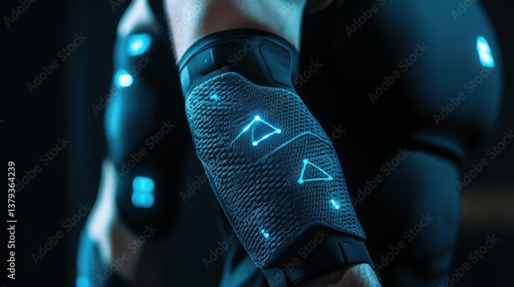 Poster human arm showing future technology with glowing interactive patterns
