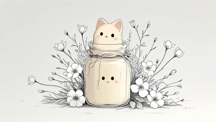 Cute Hand-Drawn Jar with Floral Design