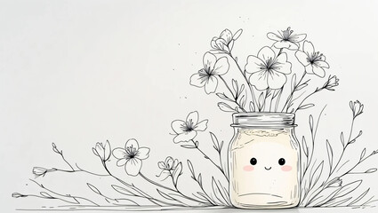 Cute Hand-Drawn Jar with Floral Design