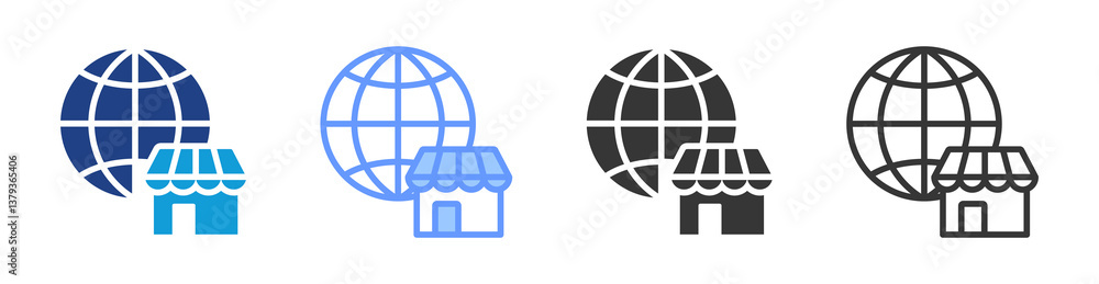 Poster global market icon set multiple style collection