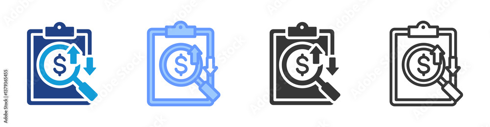 Aufkleber cost analysis icon set multiple style collection
