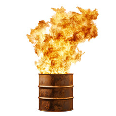 A Fire in a Metal Barrel with Large Flames Rising Isolated on Transparent Background