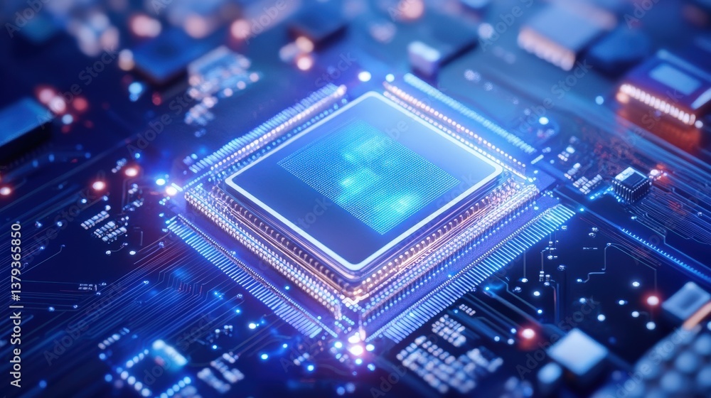 Poster modern computer processor on circuit board