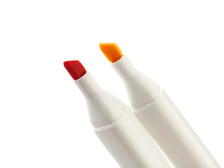 Two colorful marker pens on white background