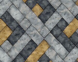 Diagonal Brickwork Gray & Gold Stone Tile Surface Texture Pattern tile pattern