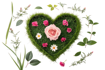 Floral Grass Heart PNG: Romantic Design Element, High-Resolution