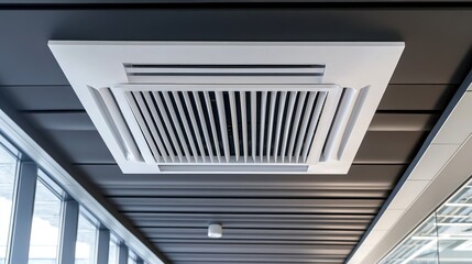 Obraz premium An office air conditioning vent integrated into a minimalist false ceiling for seamless climate control.