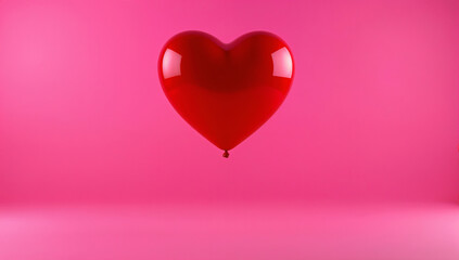 Red Heart Balloon Floating Against a Pink Background for Festive Occasions and Celebrations