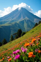 Fototapeta premium Wildflowers and vegetation covering the slopes of Cotopaxi volcano, climate, mountain, wildlife