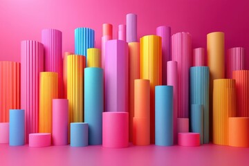 Obraz premium 3D Donut Chart in Soft Pastel Colors on Pink Background Creative Modern Art Render