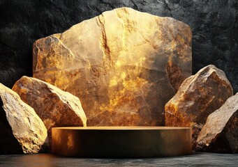 Minimalist Gold Stone Podium for Product Presentation and Display