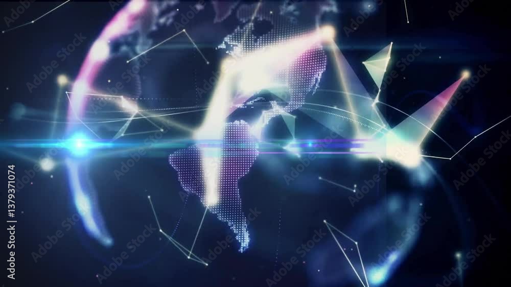 Poster digital globe glowing with network connections and bright light effects in animation