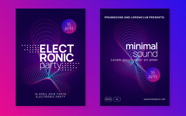 Fototapeta premium Music Background. Trance Vector. Nightclub Beat Invitation. Pink Techno Poster. Dance Event. Blue Sound Set. Night Club Festival Template. Violet Music Background