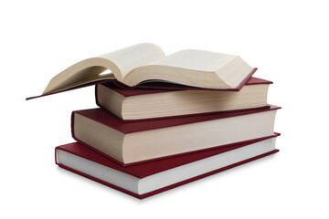 Stack of hardcover books isolated on white