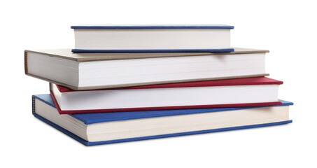 Stack of hardcover books isolated on white