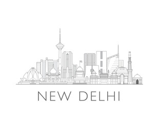 New Delhi, India cityscape illustration skyline drawing