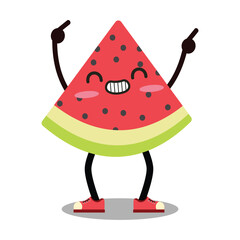 Cute cartoon characters watermelon. Mascot.  Suitable for flat design graphic illustration, clip art, stickers, etc