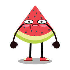Cute cartoon characters watermelon. Mascot.  Suitable for flat design graphic illustration, clip art, stickers, etc