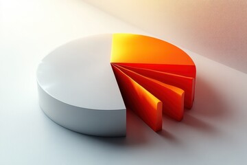 3D Pie Chart Revenue Illustration with Orange Segment on White Background