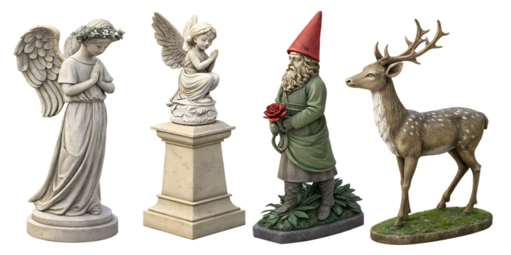 Various statues isolated on transparent background