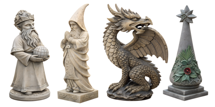 Various statues isolated on transparent background - Powered by Adobe