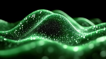 Emerald Digital Landscape: Abstract Waves of Luminescent Green Particles